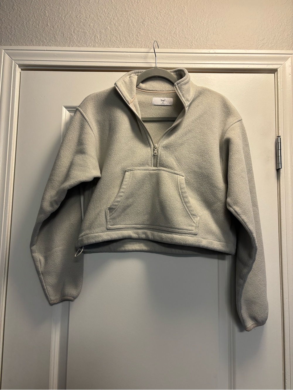 Aritzia TNA Cream Polar Fleece Cropped Half-Zip Pullover Sweater Size XS